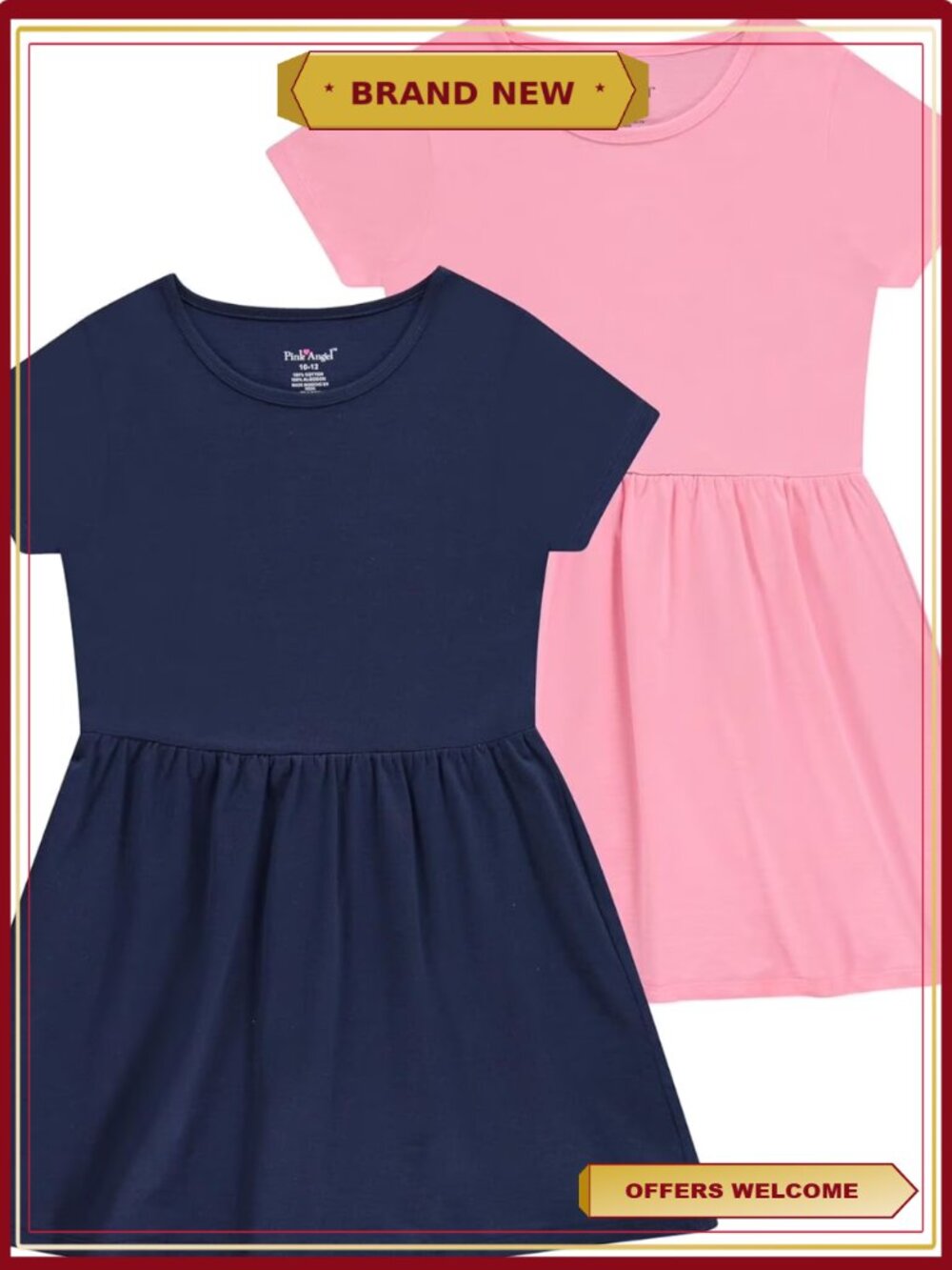 Girls 2-Pack Short Sleeve Cotton Dresses Comfortable Breathable